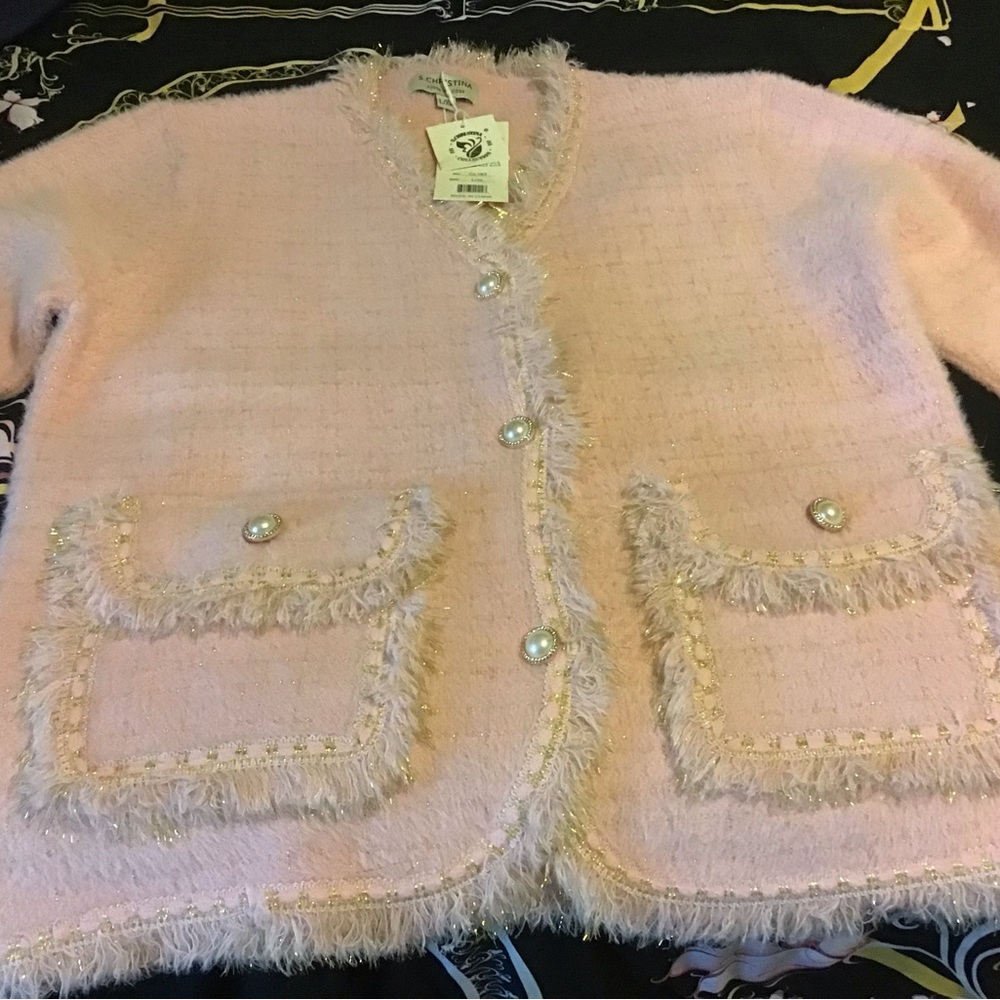 Christina Soft Pink Cardigan with Pearl Accent